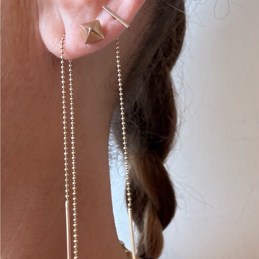 Celebrity Stylist Designer Created 14k Solid Yellow Gold Threader Drop Earrings